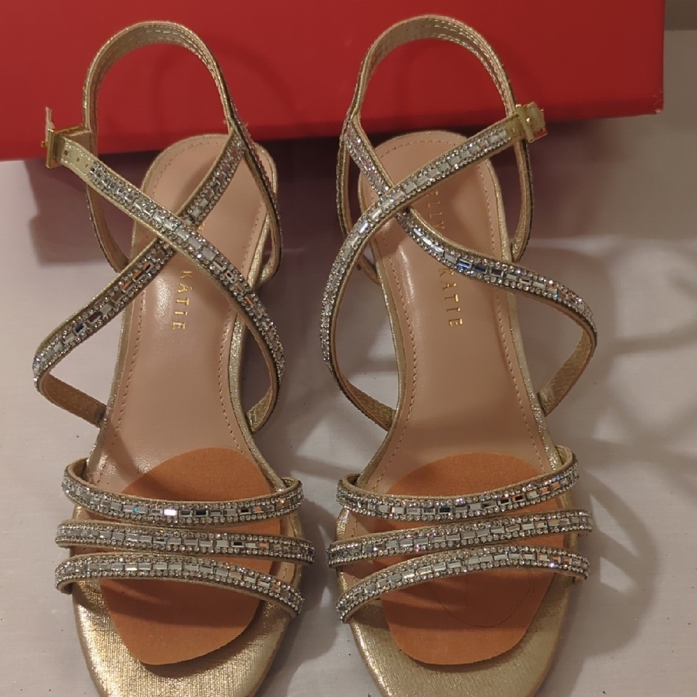 Kelly & Katie Gold Heels with Rhinestone Straps